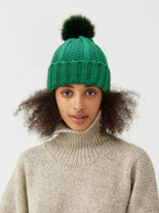 Women's Knitted Beanie with Faux Fur Pom Pom
