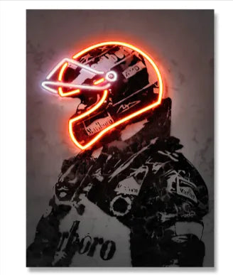 Retro Helmet Neon Canvas Art – Vintage Wall Decor