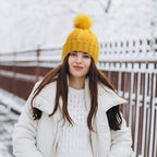 Women's Knitted Beanie with Faux Fur Pom Pom
